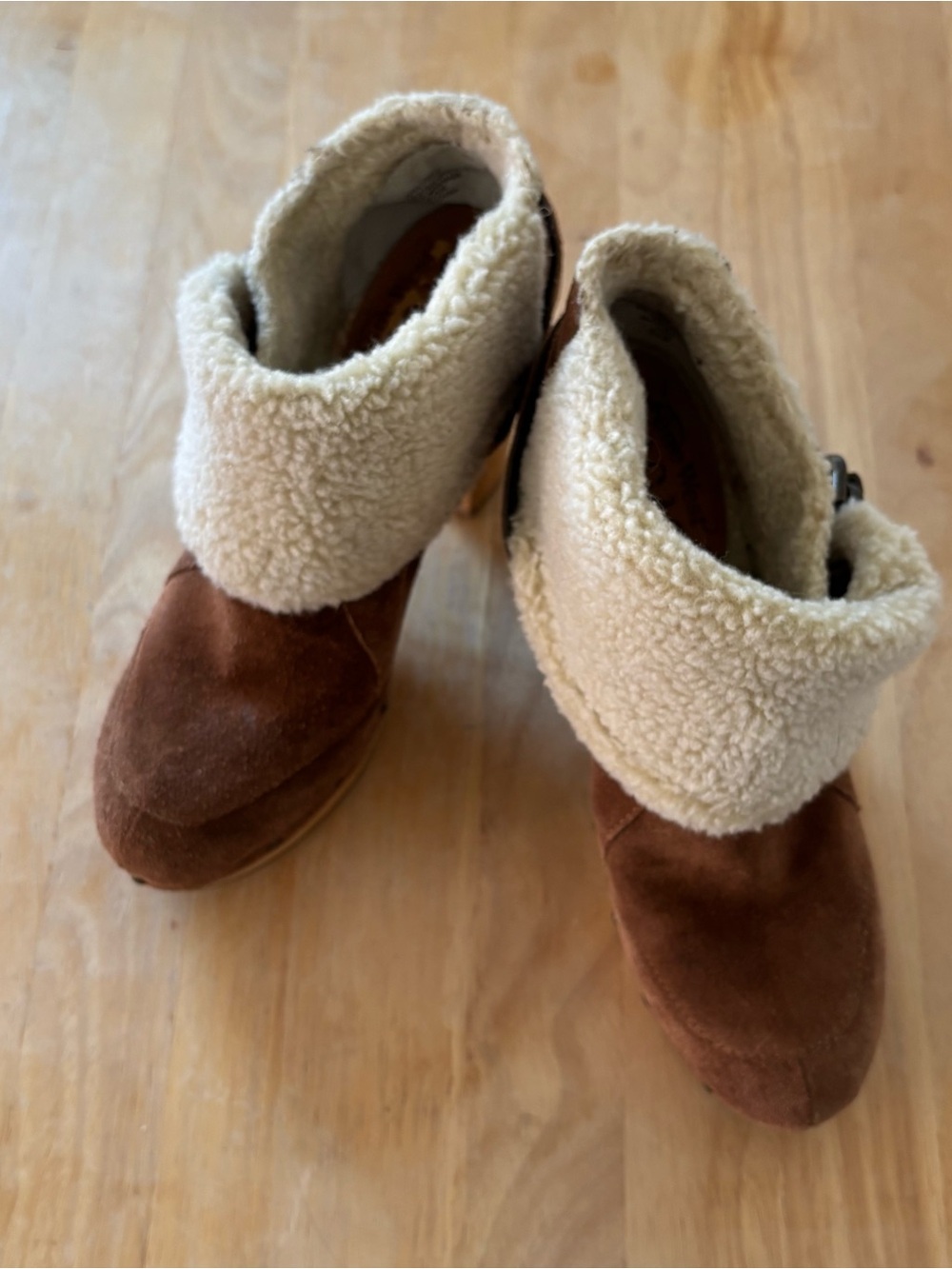 Y2K/Nine West Vintage America Collection Suede Faux Shearling Cuff Boots Brown